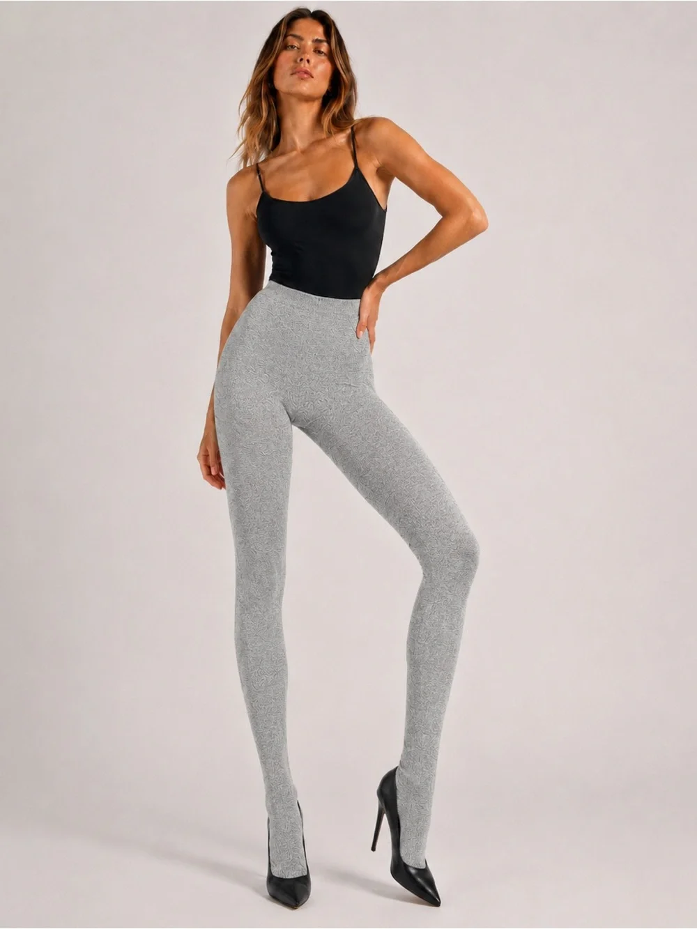Express Women’s Full Length Tights M/L Charcoal and Gray 92% Nylon NWT